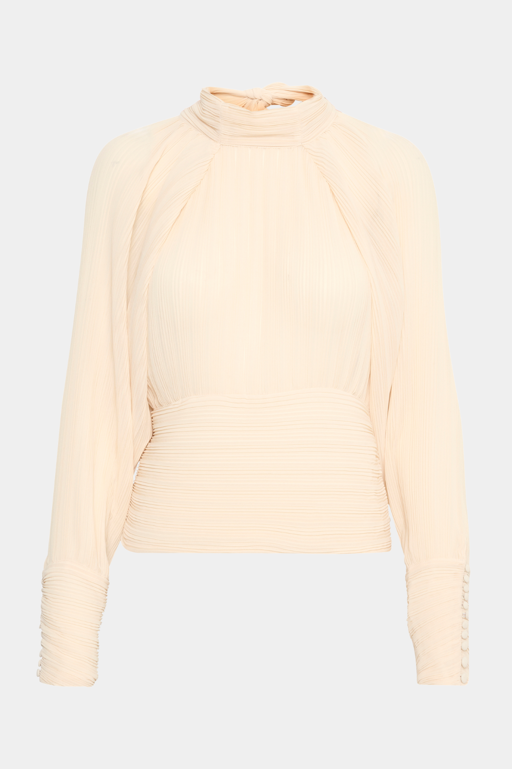 bluse, blouse, crepe, plisseret, plissering, bindebånd, nedringet, højhalset, råhvid, creme, hvid, fin, smuk, elegant, klassisk, feminin, pæn, rå, cool, sej, unik, hverdag, fest