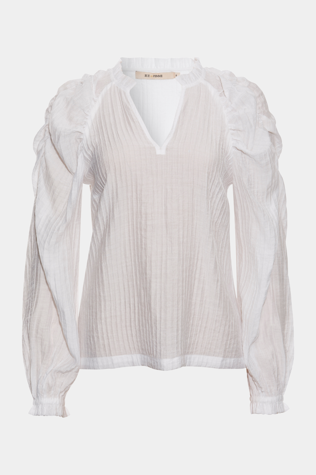 skjorte, shirt, blouse, bluse, skjortebluse, langærmet, rynke, v-hals, rib, striber, struktur, blød, soft, strygefri, basic, elegant, fin, feminin, hverdag, fest, white, hvid, business, arbejde, work, kvinde, dame, woman