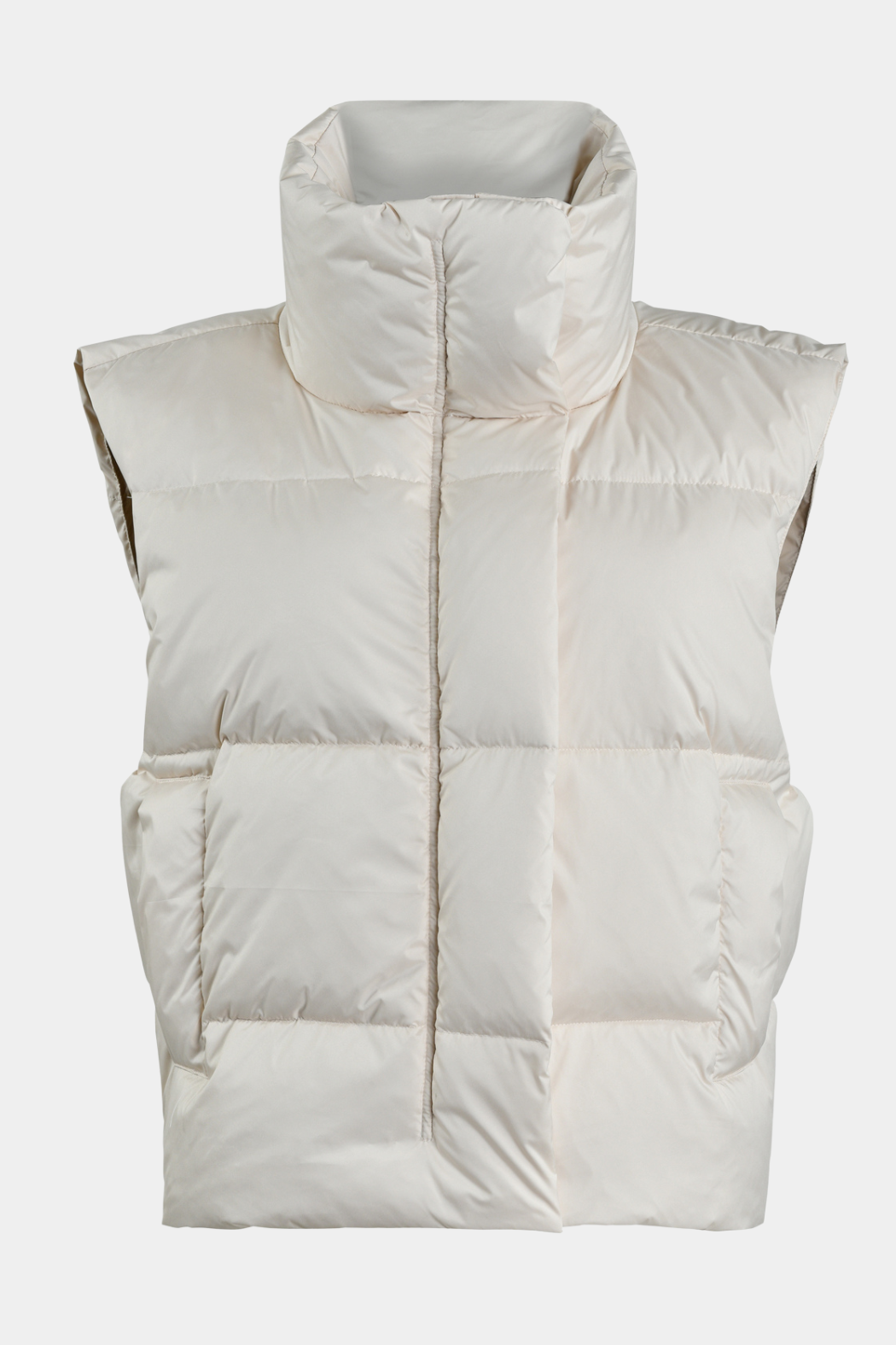 vest, puffer, puf, dun, down, hvid, råhvid, turtleneck, kort, varm, warm, vinter, efterår, cool, rå, kvinde, dame, woman