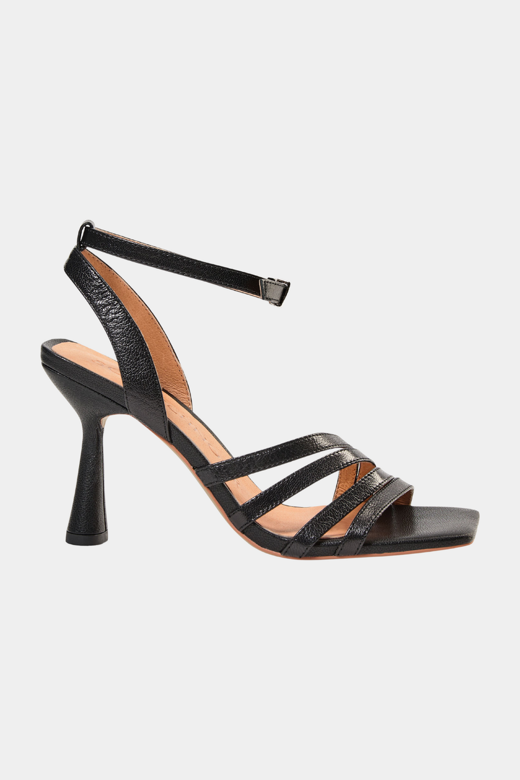stilet, stiletter, stiletto, høl, højhælede, sort, læder, remme, bare, chunky, let, firkantet, let, sommer, elegant, fin, feminin, hverdag, fest, komfortabel, blød, soft, kvinde, dame, woman
