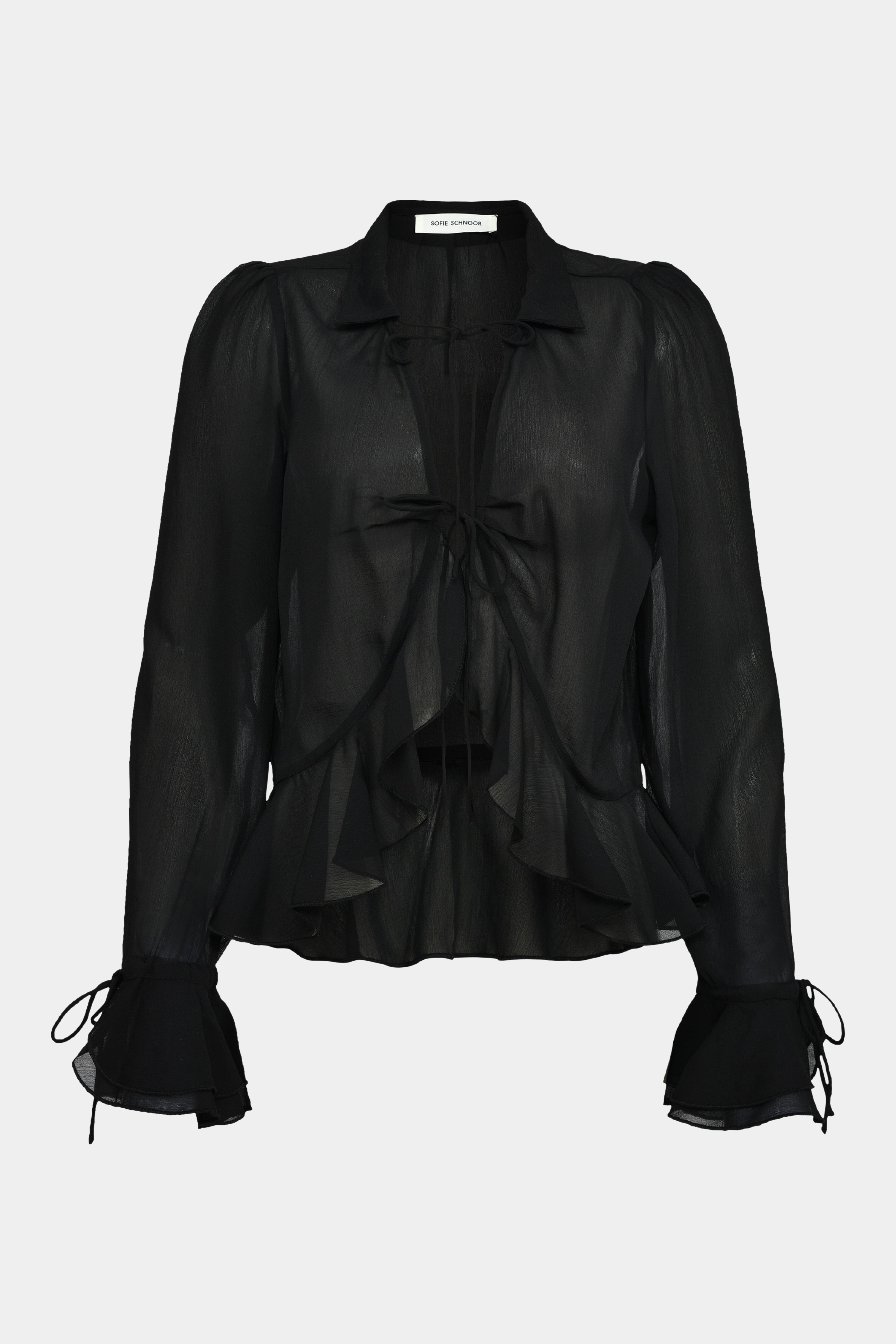 bluse, bluse, let, transparent, gennemsigtigt, see through, flæse, flæser, langærmet, løs, loose, black, sort, bindebånd, snor, cardigan, jakke, elegant, fin, feminin, hverdag, fest, kvinde, dame, woman