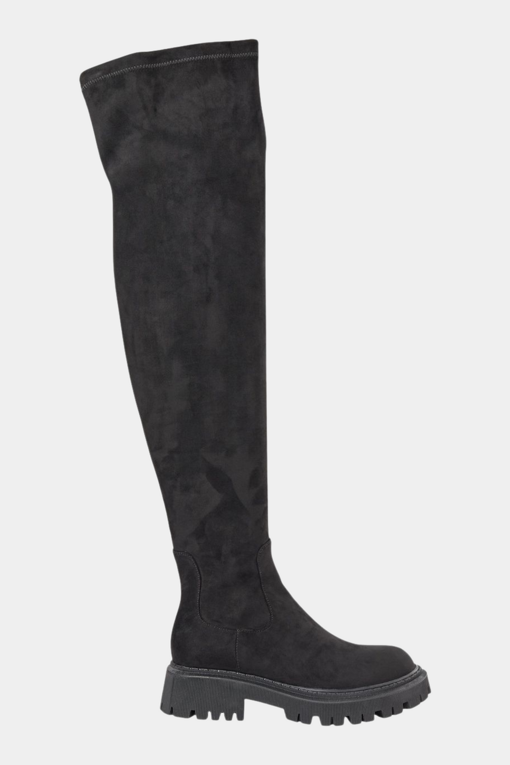 støvle, boot, overknee, knælang, lang, long, blød, soft ruskind, sort, black, elastik, elastic, stretchy, chunky, kvinde, dame, woman