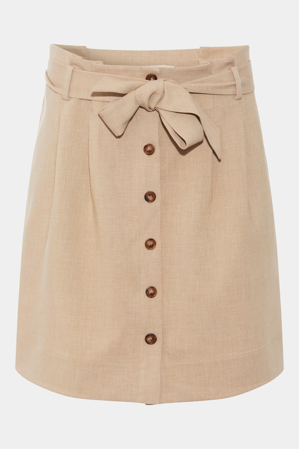 nederdel, skirt, midi, short, kort, løs, loose, læg, knapper, beige, meleret, melange, brun, brown, løse, loose, elegant, fin, feminin, business, arbejde, job, work, kvinde, dame, woman