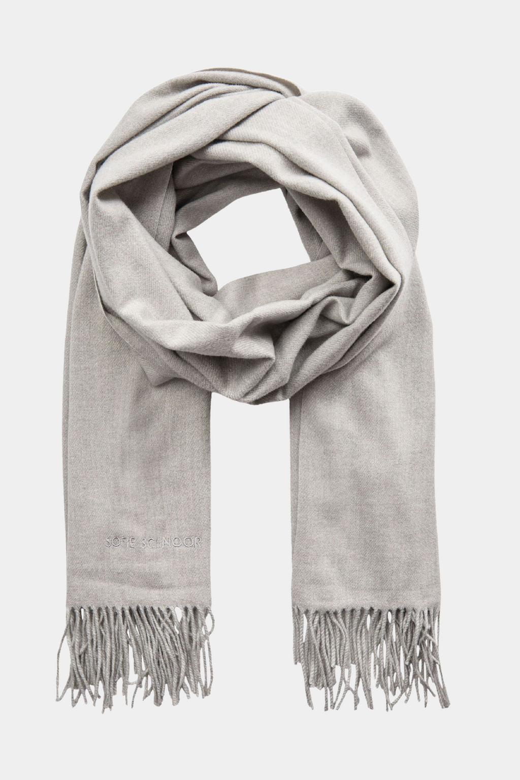 scarf, halstørklæde, tørklæde, klassisk, frynser, tynd, cashmere, uld, wool, kashmir, blød, soft, frynser, grey, lysegrå, light grey,  lys, light, varm, warm, vinter, efterår, forår, kvinde, dame, woman