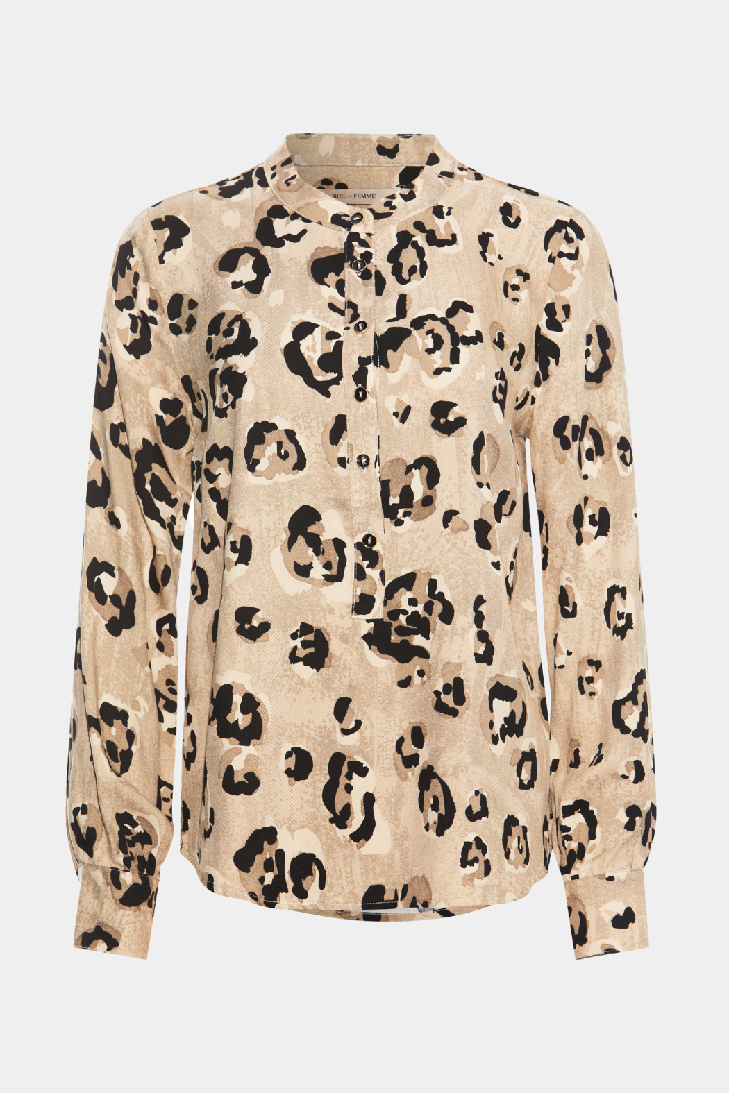 skjorte, shirt, bluse, print, beige, sort, leo, leopard, kinakrave, stolpelukning, fin, smuk, elegant, klassisk, feminin, pæn, yndig, rå, cool, sej, unik, musthave, hverdag, fest