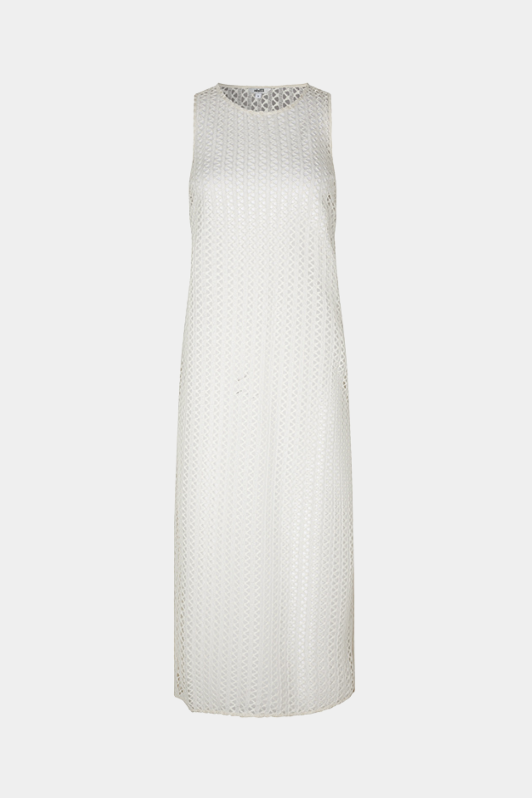 kjole, dress, lang, strikket, hæklet, uden ærmer, råhvid. hvid. fin, smuk, elegant, klassisk, feminin, rå, cool, sej, unik, musthave, sommer, sol, strand, hverdag, fest
