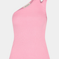 top, bluse, kortærmet, one shoulder, tætsiddende, stram, rib, blød, soft, stretchy, elastisk, pink, lyserød, bubblegum, cool, rå, sommer, hverdag, fin, fest basic, basis, kvinde, dame, woman