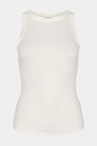 top, bluse, hvid, white, rib, rundhals, viskose, let, blød, fin, smuk, elegant, klassisk, feminin, pæn, rå, cool, sej, unik, musthave, basis, basic, hverdag, fest