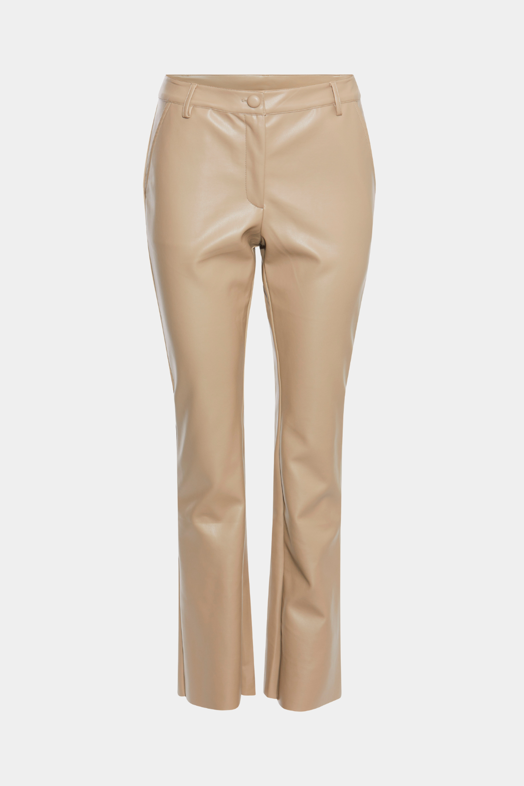 buks, bukser, pants, pu, puskind, pulæder, vegansk, sand, beige, læder, skind, skindbukser, læderbukser, vidde, trompet, fin, smuk, elegant, klassisk, feminin, pæn, rå, cool, sej, unik, musthave, hverdag, fest