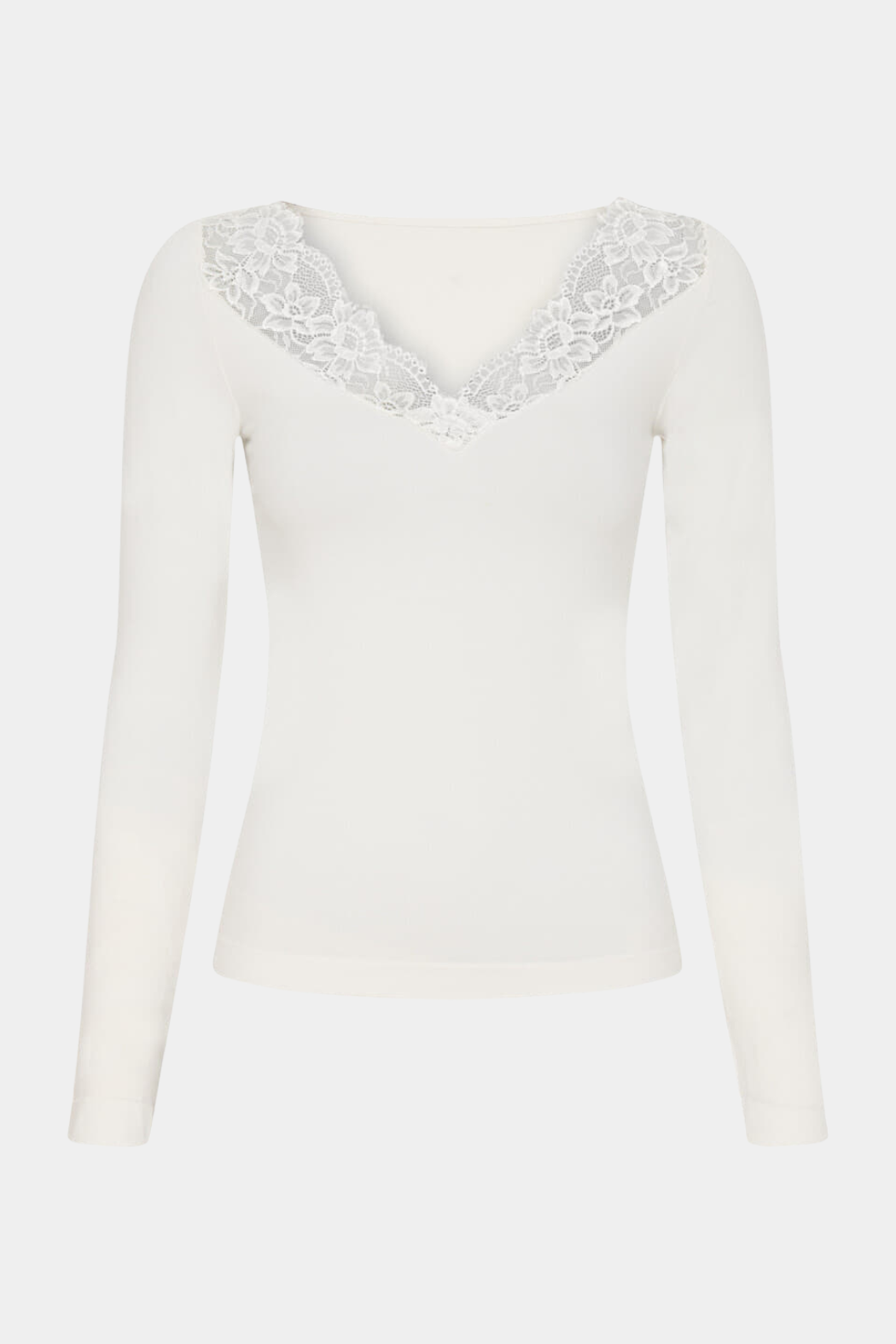 top, bluse, blouse, langærmet, rib, stretch, blonde, lace, v-hals, råhvid, creme, kvinde, dame, woman, stretchy