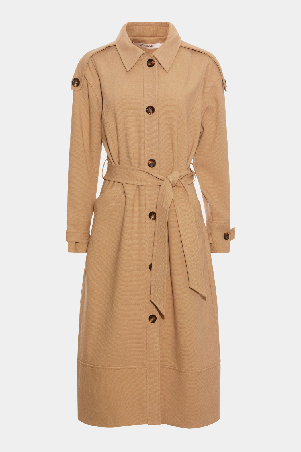 jakke, frakke, coat, jacket, trenchcoat, klassisk, classic, camel, beige, mørk beige, krave, elegant, fin, feminin, bælte, uld, wool, filt, fleece, blød, soft, elegant, fin, feminin, business, arbejde, work, kvinde, dame, woman, warm, varm, forårjakke, sommerjakke, efterårsjakke, overgangsjakke