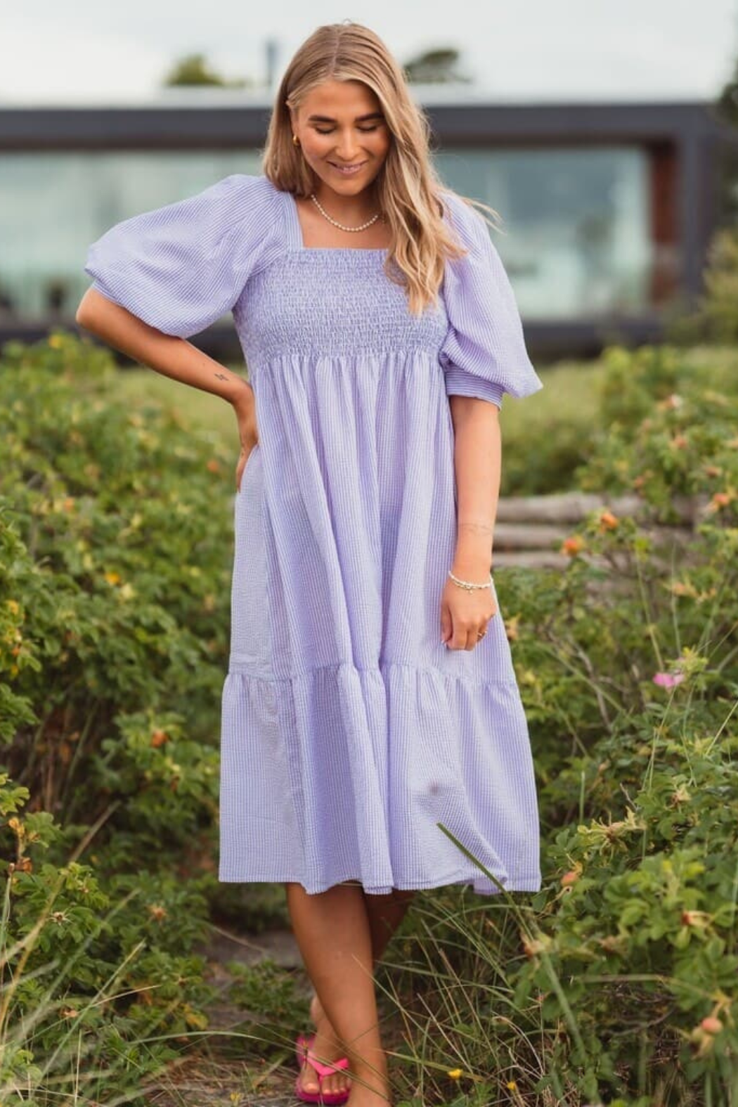 Cheri stripe dress, purple/white