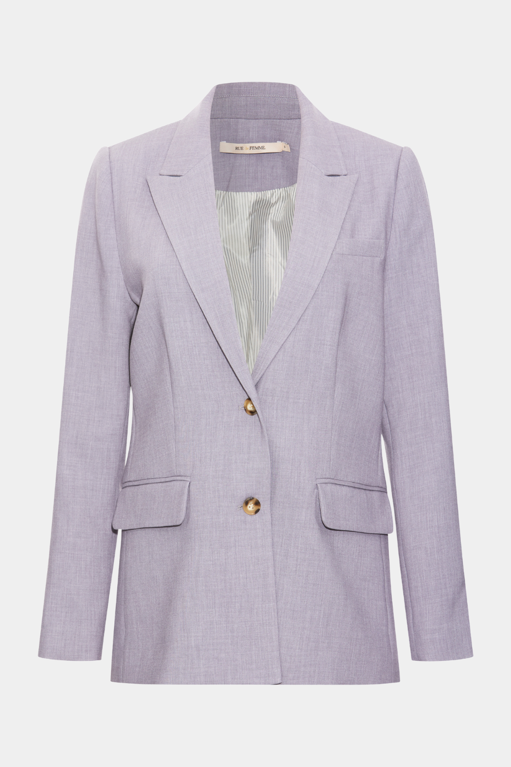 blazer, jakke, blazerjakke, habit, habitjakke, oversize, loose, løs, lilla, purple, lilac, lavendel, lys, meleret, revers, lommer, lang, casual, hverdag, fin, fest, elegant, feminin, cool, rå, business, arbejde, work, kvinde, dame, woman