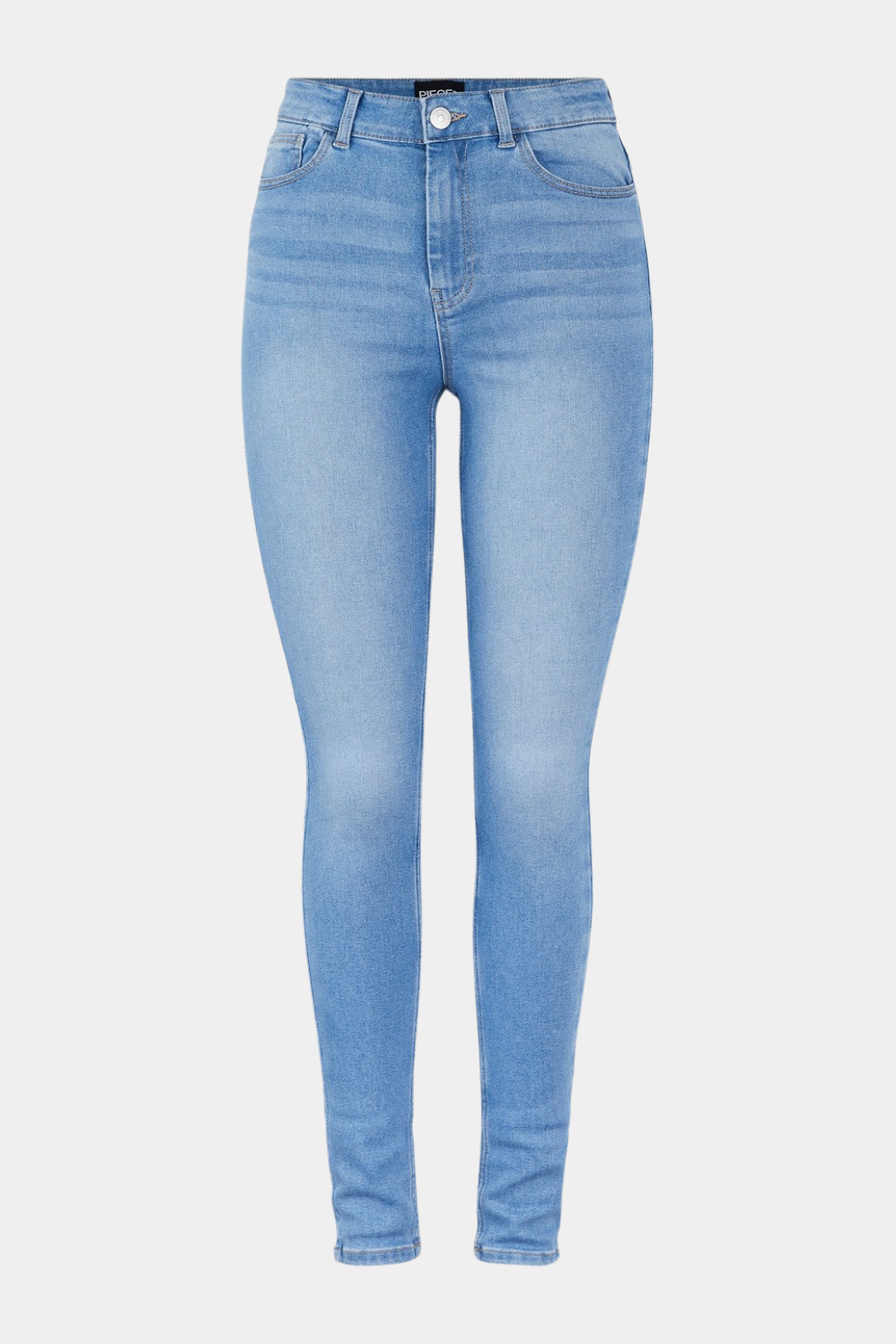 jeans, buks, cowboy, slim, skinny, stram, tætsiddende, højtaljet, high waist, lys, denim, lyseblå, vask, lommer, lang, ankellang, stretch, stretchy, elastik, hverdag, fest, dame, kvinde, woman