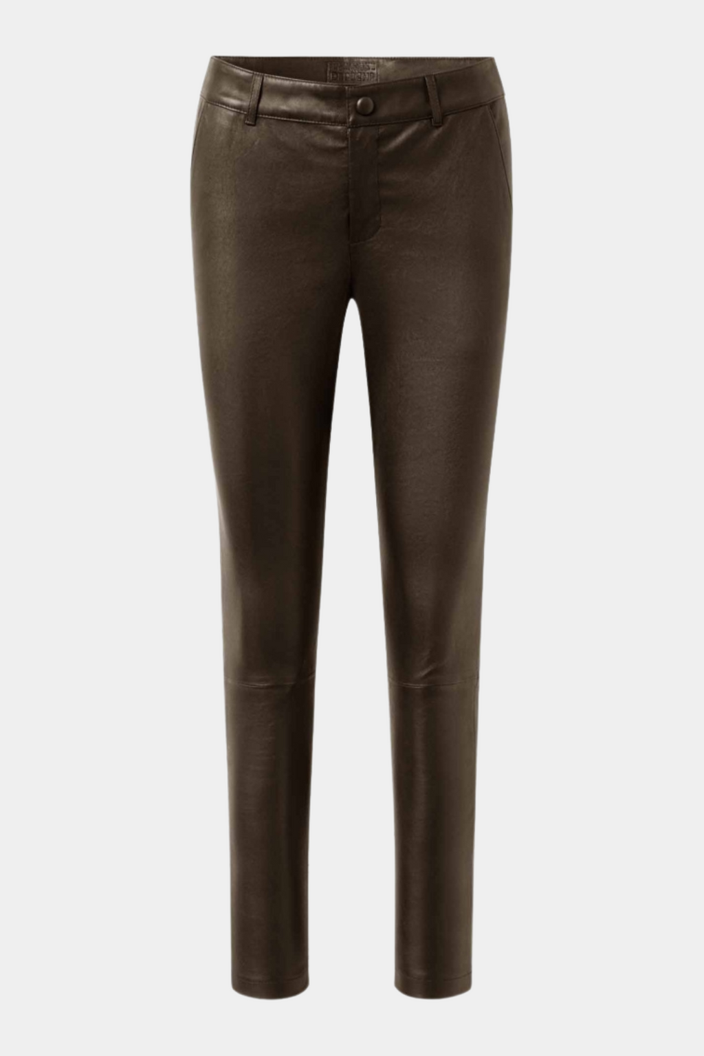 pant, buks, leather, læder, læderbuks, leatherpant, skindbuks, leggings, stretch, elastik, linning, knap, lynlås, stretchy, brun, brown, chokolade, chocolate, blød, soft, hverdag, fin, fest, cool, rå, kvinde, dame, woman