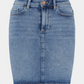 nederdel, skirt, denim, cowboy, jens, blue, blå, lyseblå, mellemblå, vask, stram, tætsiddende, slim, højtaljet, midwaist, lommer, elegant, fin, feminin, hverdag, fest, cool, rå