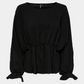 bluse, top, shirt, blouse, black, sort, talje, elastik, langærmet, flæse, peplum, loose, løs, elegant, fin, feminin, hverdag, fest, kvinde, dame, woman