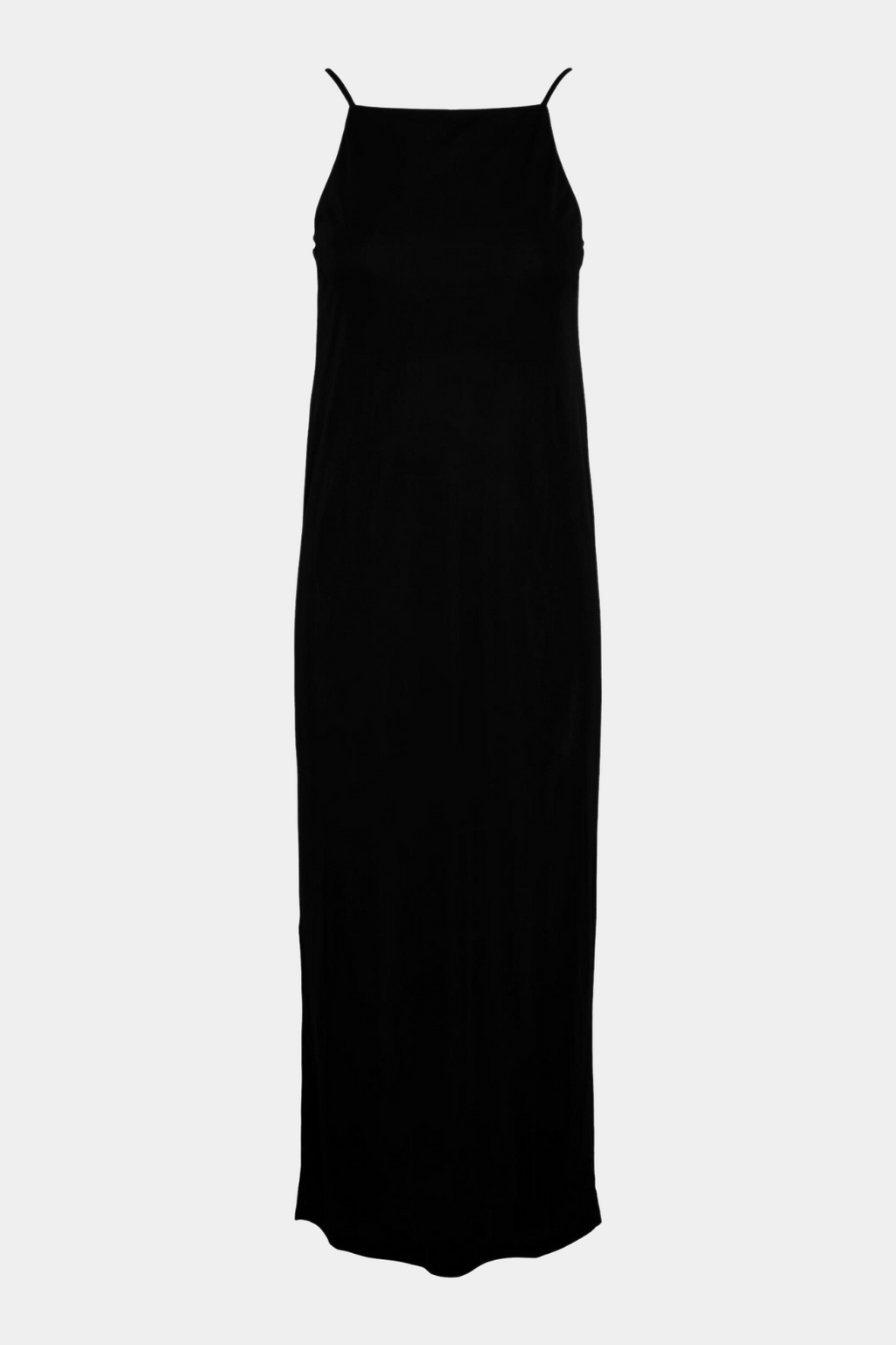 kjole, dress, midi, maxi, højhalset, basis, basic, stropper, stropkjole, elegant, fin, feminin, sort, black, slids, sommerkjole, sommer, kvinde, dame, woman