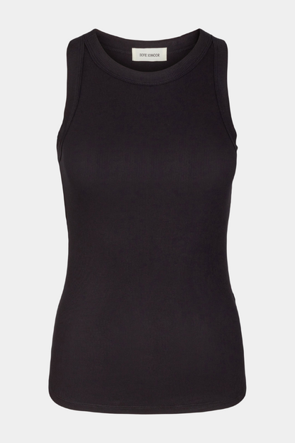 top, bluse, tanktop, bryder ryg, rib, sort, black, blød, soft, basis, basic, hverdag, fin, fest, cool, rå, kvinde, dame, woman