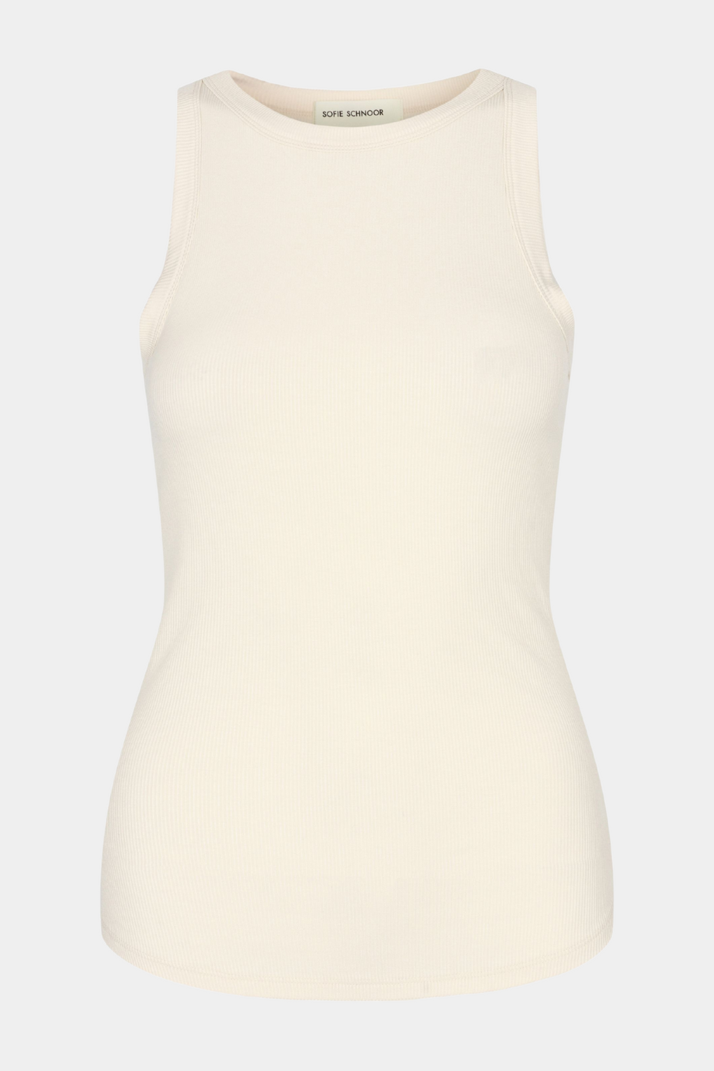 top, bluse, tanktop, bryder ryg, rib, hvid, off white, råhvid, blød, soft, basis, basic, hverdag, fin, fest, cool, rå, kvinde, dame, woman