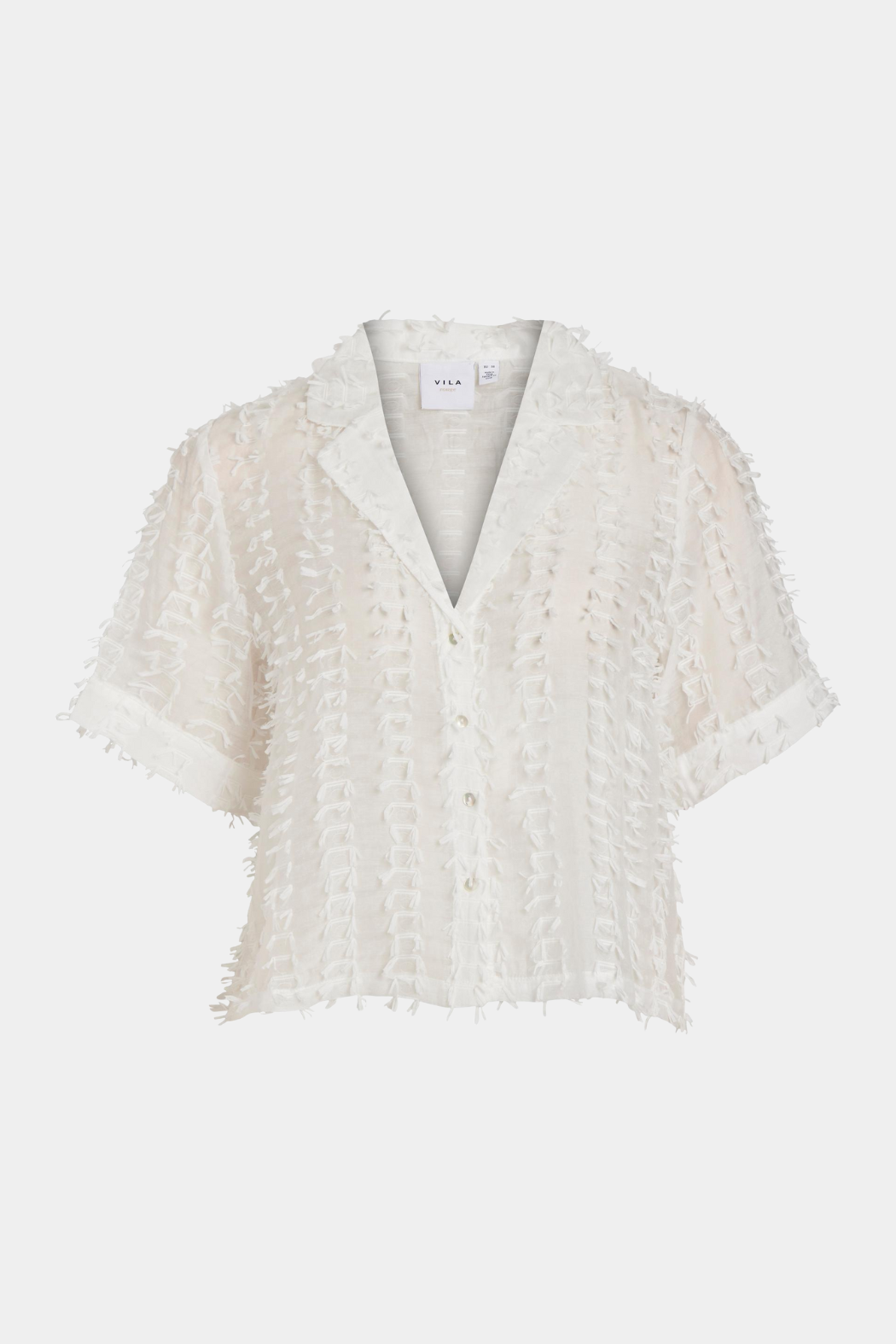 skjorte, shirt, blouse, bluse, revers, frynser, fjer, feather, kortærmet, t-shirt, hvid, white, transparent, gennemsigtig, sommer, sommerskjorte, summer shirt, summer, elegant, fin, feminin, kvinde, dame, woman